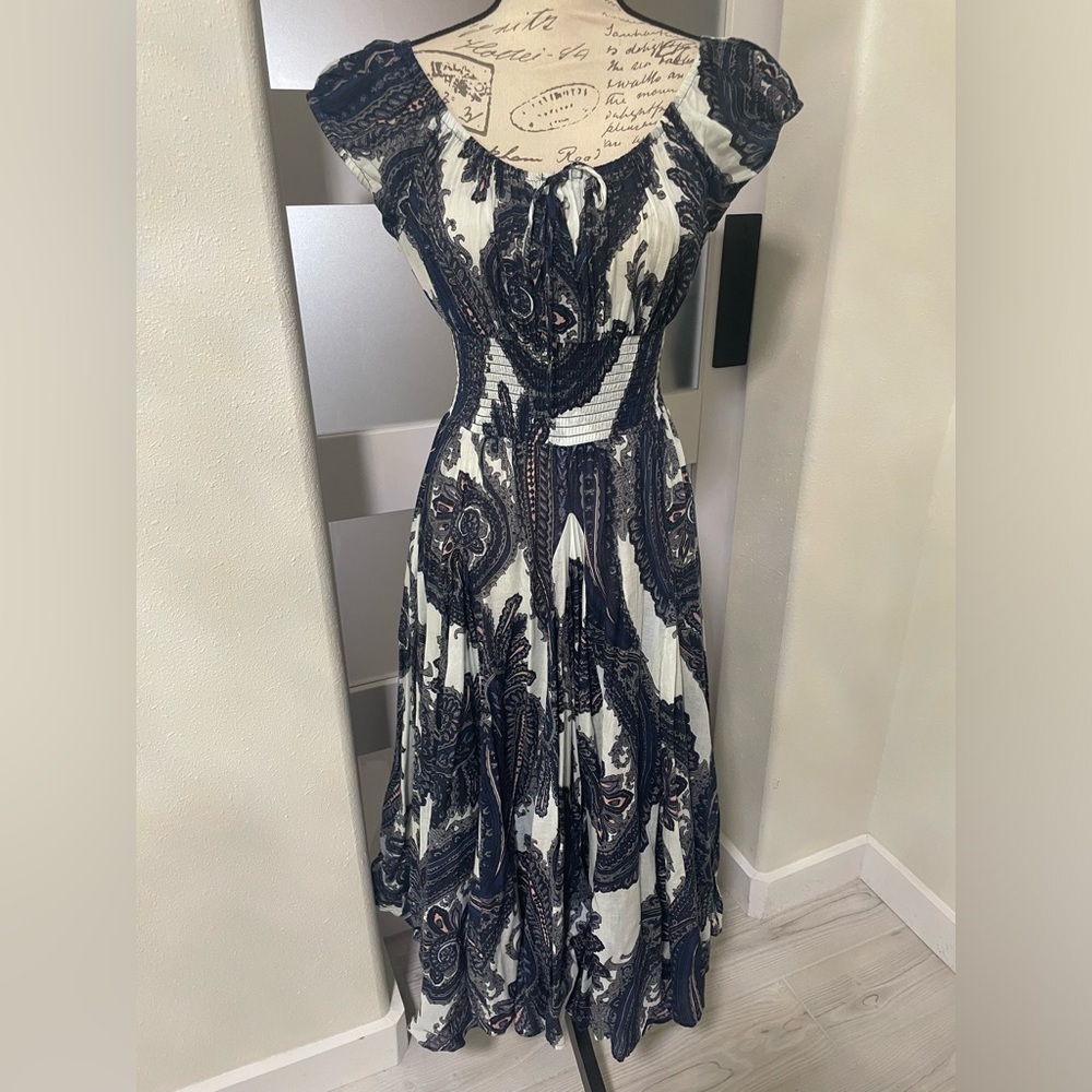 Chelsea & Theodore Dark Navy Blue Flutter Sleeve Dress